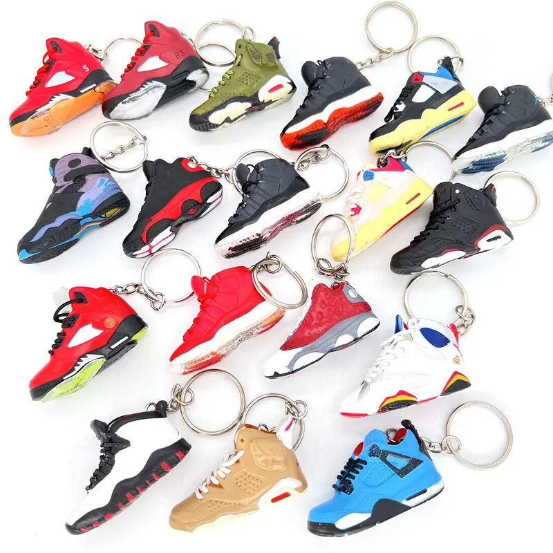 Soft Pvc Keyring Accessories Sports Shoes yzy Jordans Shoes Rubber 3D Sneaker Keychain 3D Mini Plastic Ring Print Metal OEM