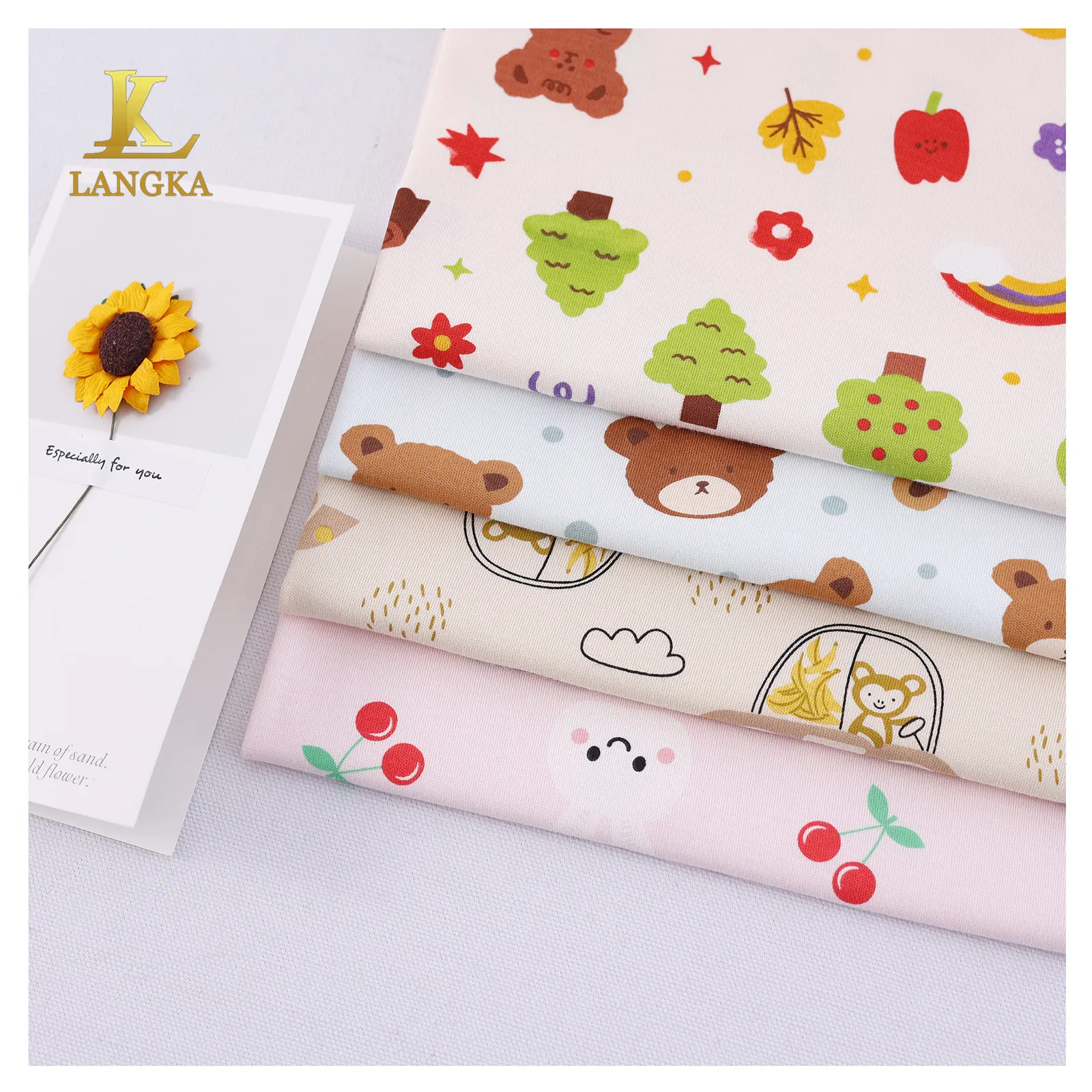 Langka spot goods & flexible 100 organic cotton custom digital printing single lycra cotton jersey 160gsm