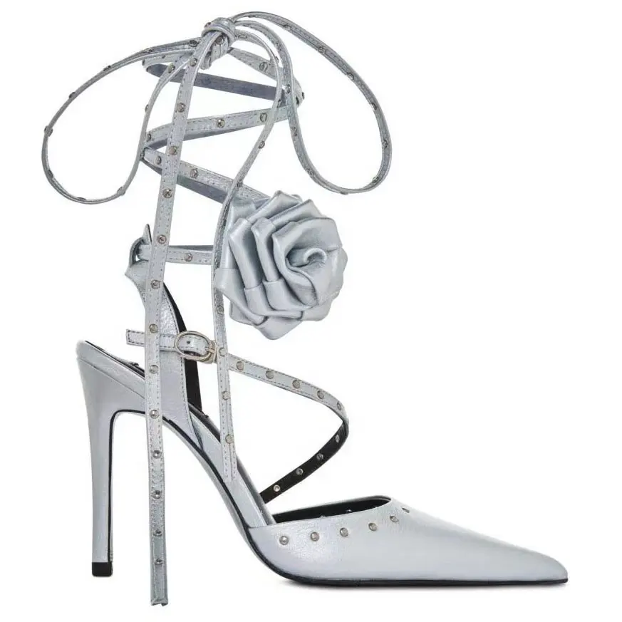 Anmairon Fashion Design Summer Crystal Rivet sandali con tacco avvolgente alla caviglia Party tacco alto scarpe eleganti con lacci rifiniti a fiori