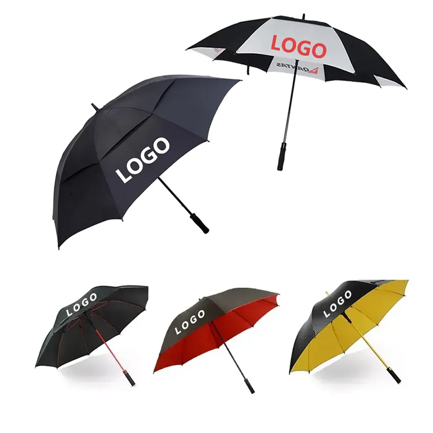 공급 업체 도매 판촉 사용자 정의 로고 우산 방풍 방풍 사용자 정의 로고와 친환경 자동 골프 우산