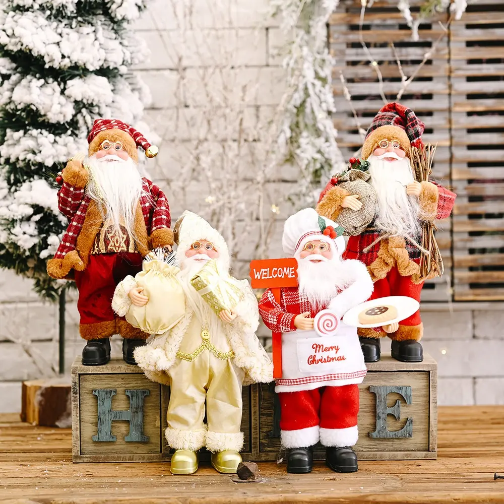 크리스마스 축제 장식 서있는 포즈 산타 클로스 인형 배낭 노인 인형 장식