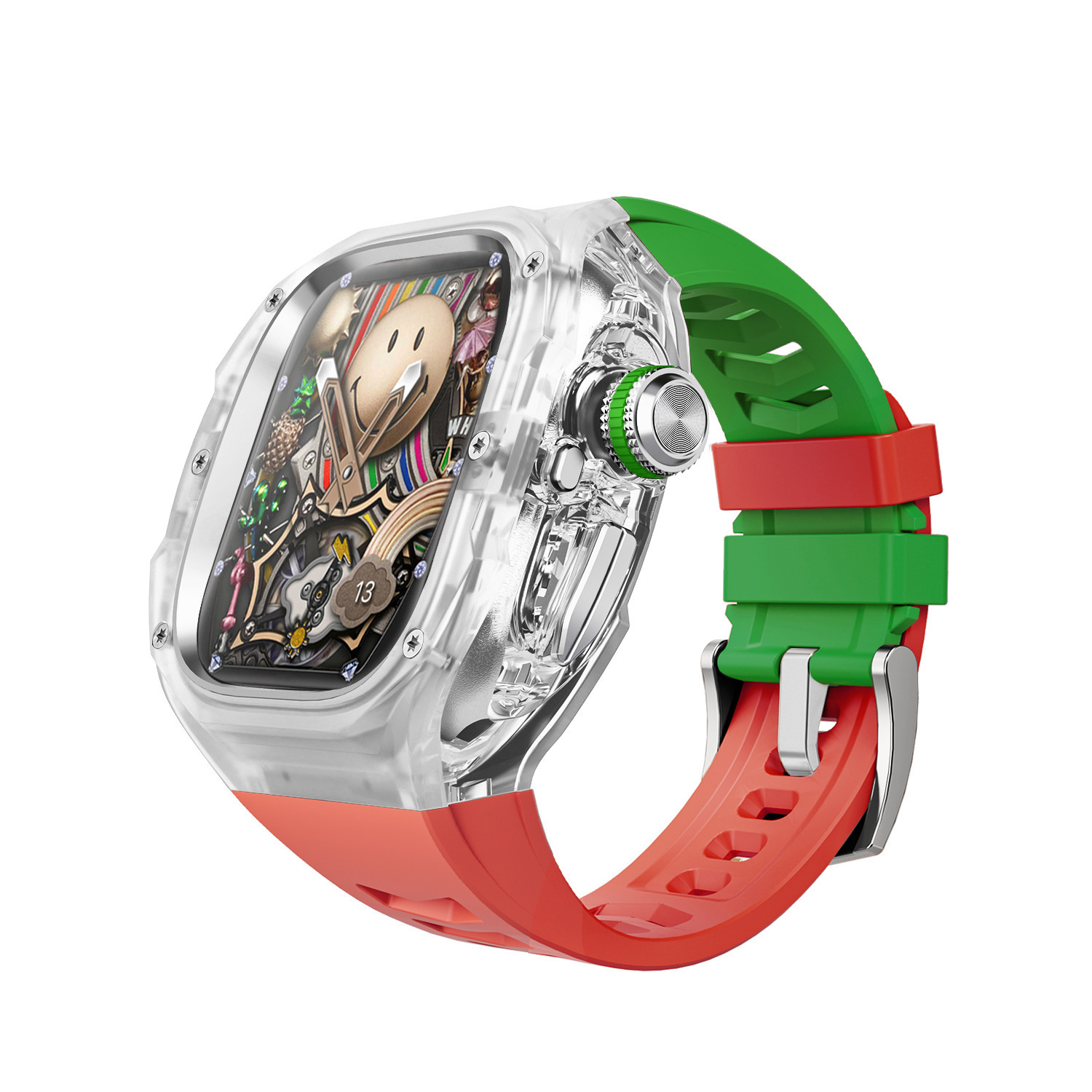Clear-silver-red green