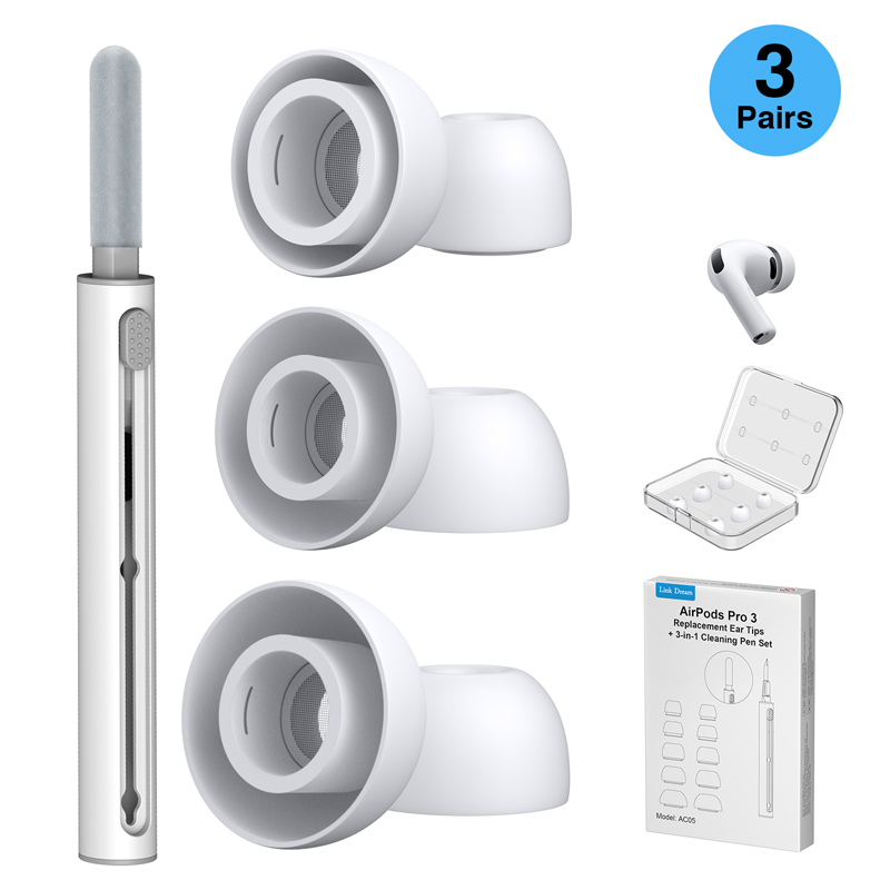 Embouts d'écouteurs en 3 tailles avec stylo de nettoyage.