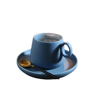 GZYSL Factory Custom logo Matte Frosted Colorful Colors Ceramic Coffee &amp; Tea <strong>Cup</strong>&amp;Saucer 250ml Espresso <strong>Cup</strong> Used for Office Home - Product Image 1