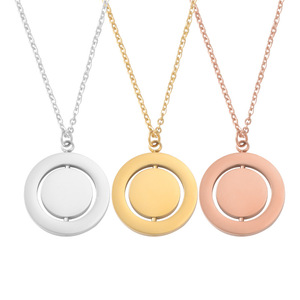 Gold Plated Link <strong>Chain</strong> Necklace Stainless Steel Double-Layer Geometric Round Pattern Rotatable <strong>Inner</strong> Disc Pendant for Engagement - Product Image 1