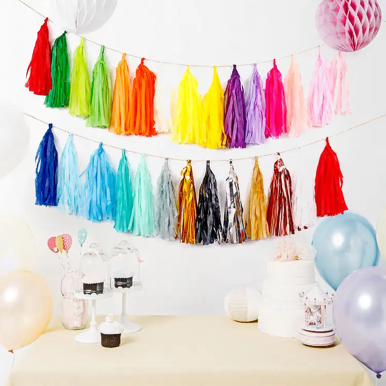 Оптовая продажа, разные цвета, праздничные украшения для дня рождения, свадьбы, кисточки из фольги с блестками и кисточками