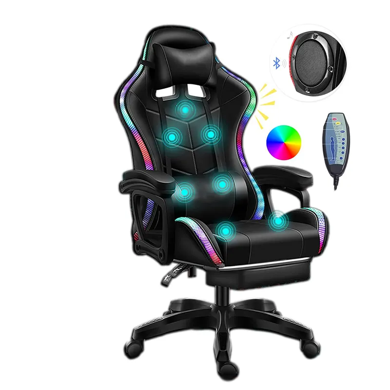 Derluque cadeira de jogo para casa, cadeira confortável para jogos, para computador, rgb, com luz de led, para jogos com colchão