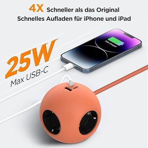 Factory Wholesale New <strong>Design</strong> PD25W Fast Charging EU Spherical <strong>Socket</strong> <strong>Extension</strong> Cable USB C Power Strip 3 Outlets Multi-USB Port - Product Image 6