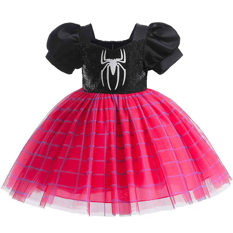 С человеком-пауком, комплект Человека-паука для костюмированной вечеринки, вечернее платье с сеточкой платье для девочек для детской вечеринки в честь Дня Рождения, костюм для Хэллоуина комплекты D1135
