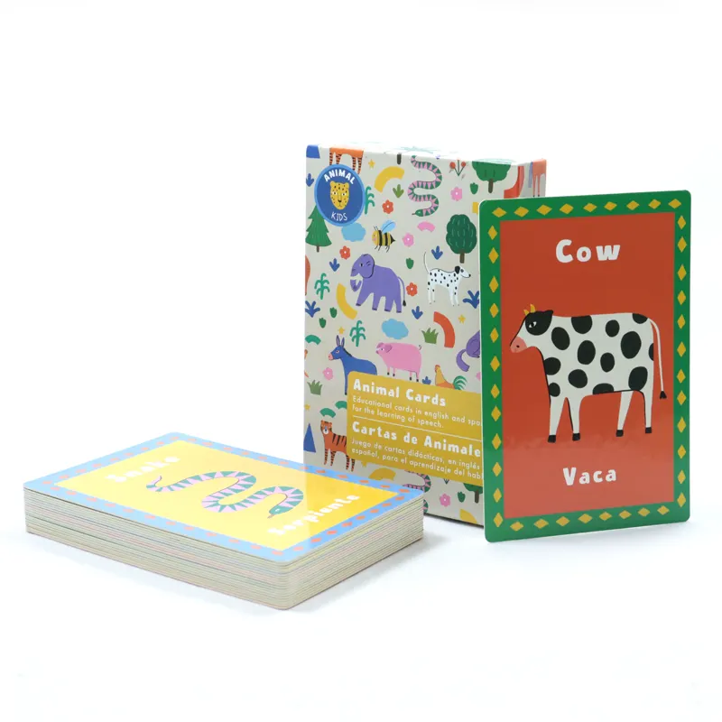 Fabricação por atacado de cartões de jogo de aprendizagem flash com imagem de animais personalizados educacionais para crianças
