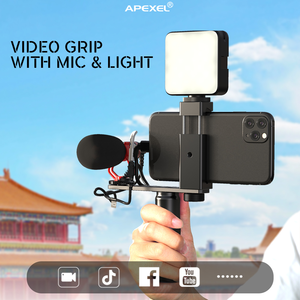 Smartphone Video 3 Shoe Mounts <strong>Filmmaking</strong> Handheld Phone Video Stabilizer Grip Vlogging <strong>Kit</strong> with Video Microphone for iPhone - Product Image 5