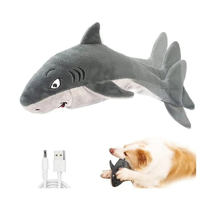 Özel interaktif çiğnemek gıcırtılı peluş Pet köpek oyuncak sıkmak ses ile gerçekçi hareketli köpekbalığı doldurulmuş oyuncak Wiggle köpekbalığı kuyruk