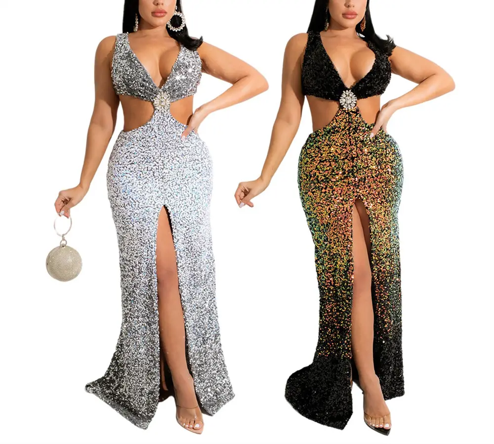 Vestido vazado de strass para mulheres, vestido de festa verão, brilhante, de noite, sexy, elegante, para mulheres