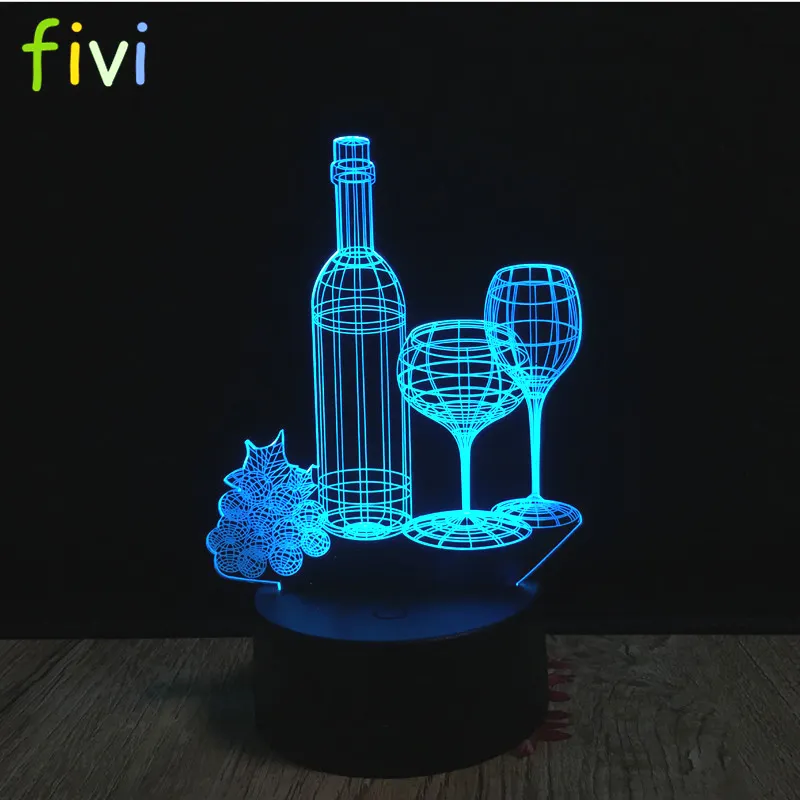 Lámpara LED 3D RGB para botella de vino, luz nocturna de ilusión 3D, Luminaria para decoración de Bar de vino, lámpara de mesa que cambia de 7 colores