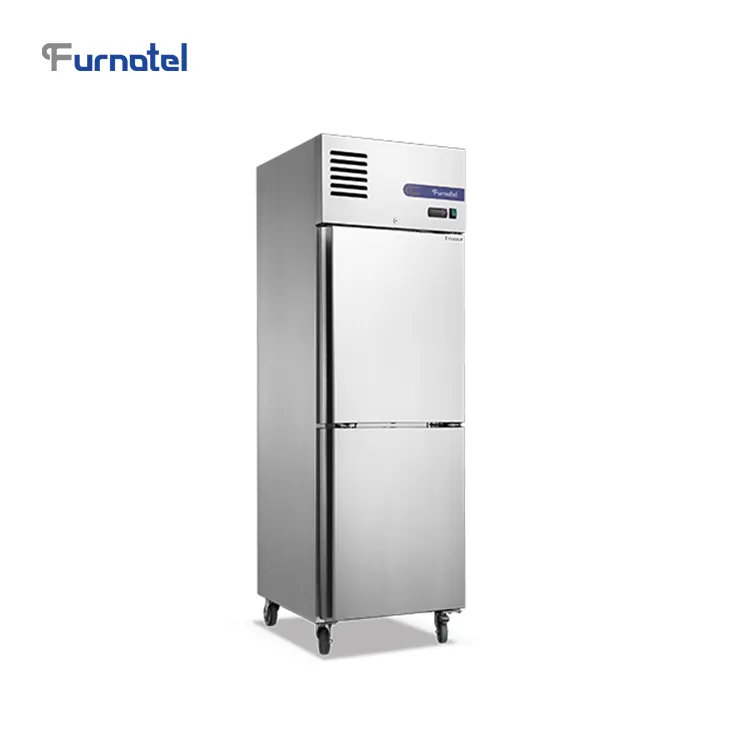 Refrigerador Vertical de acero inoxidable, 2 puertas de medio color, alta temperatura ambiente