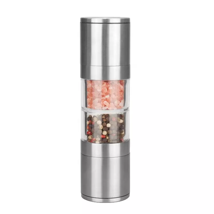 Custom Adjustable Manual 2 In 1 Pepper Mill Bottle Mini Dual Herb Spice Mill Shaker Set Stainless Steel Salt And Pepper Grinder