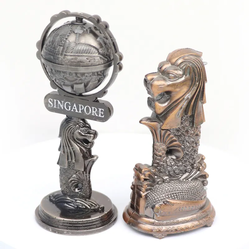 カスタムロゴデザイン彫刻3Dモデルシンガポールマーライオンお土産小さな亜鉛合金金属置物