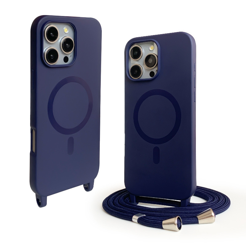 Dark blue one-piece frosted magnetic lanyard