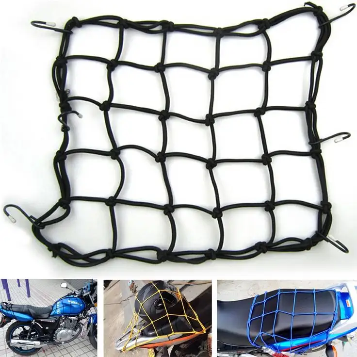 Rede super forte para motocicleta, segura para baixo, capacete de carga, bungee, malha de embalagem, atv net, preto