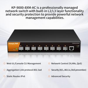 Keeplink สวิตช์ระดับองค์กร8พอร์ต10G SFP, L2จัดการอย่างชาญฉลาด, IPv6, การกำหนดเส้นทางแบบคงที่, QoS, Link aggreage/vlan/igmp
