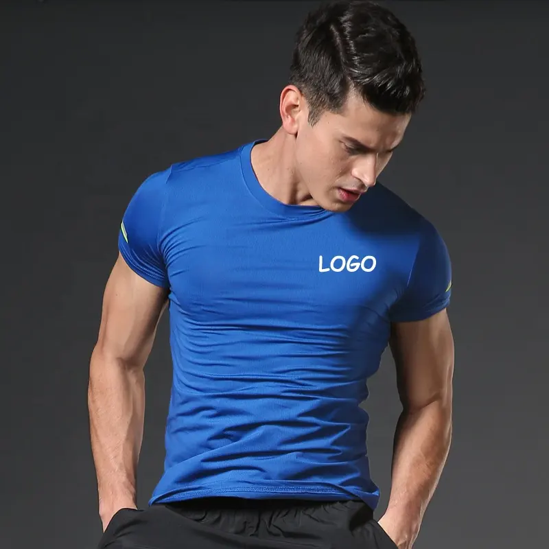 Camiseta deportiva de LICRA para hombre, ropa deportiva lisa de diseño ligero y cuello redondo para gimnasio, con logotipo personalizado