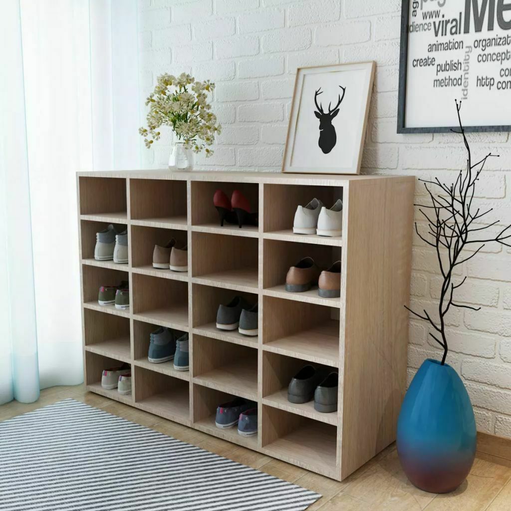 Functional Shoe Rack 20 Compartment Storage Stable Chipboard Home Area Organizer Shoe Cabinet Living Room Furniture