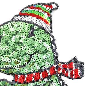 Green Sequin Dinosaur Patch Iron On <strong>T</strong> <strong>Rex</strong> Design for Winter Apparel Projects - Product Image 3