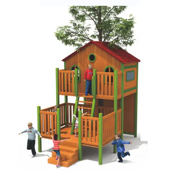 Casa de juegos de madera para niños, parque infantil de madera al aire libre, patio trasero