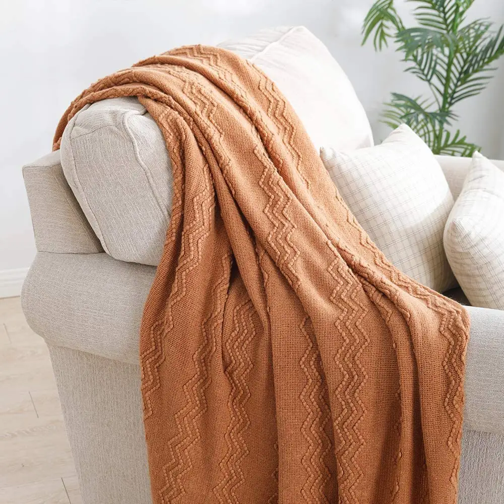 Soft Acrylic Knit Throw Blanket Acrylic Knitted Blanket For Sofa Bed With Tassel