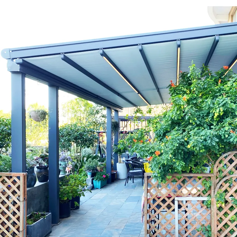 Moderne 270 extérieur tissu soleil extérieur auvent pop up blanc rétractable toit terrasse auvent électrique pour patio