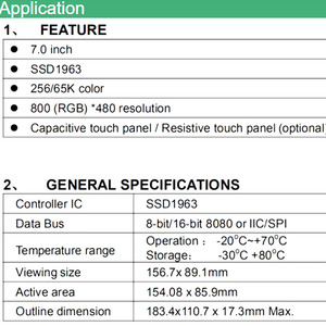 7 inch RGB interface 800*480 256/65K color <strong>controller</strong> IC SSD1963 <strong>display</strong> TFT <strong>LCD</strong> <strong>with</strong> pcb <strong>board</strong> - Product Image 5