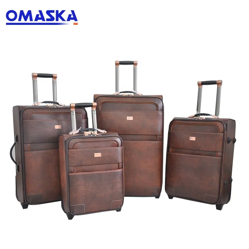 OMASKA New Direction Factory Supplier PU Leather Brown Trolley Bag Suitcase 4 pcs Set Travel Luggage Bags