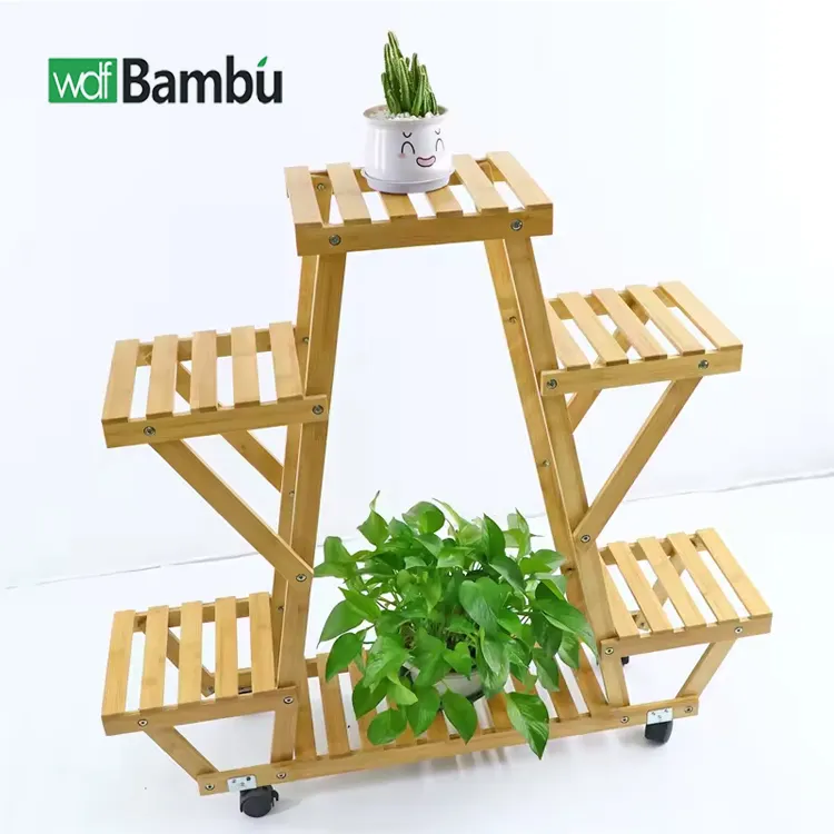 Wholesale Bamboo Wooden Plant Stand Natural Indoor Outdoor Bamboo Flower Pot Shelf for Garden