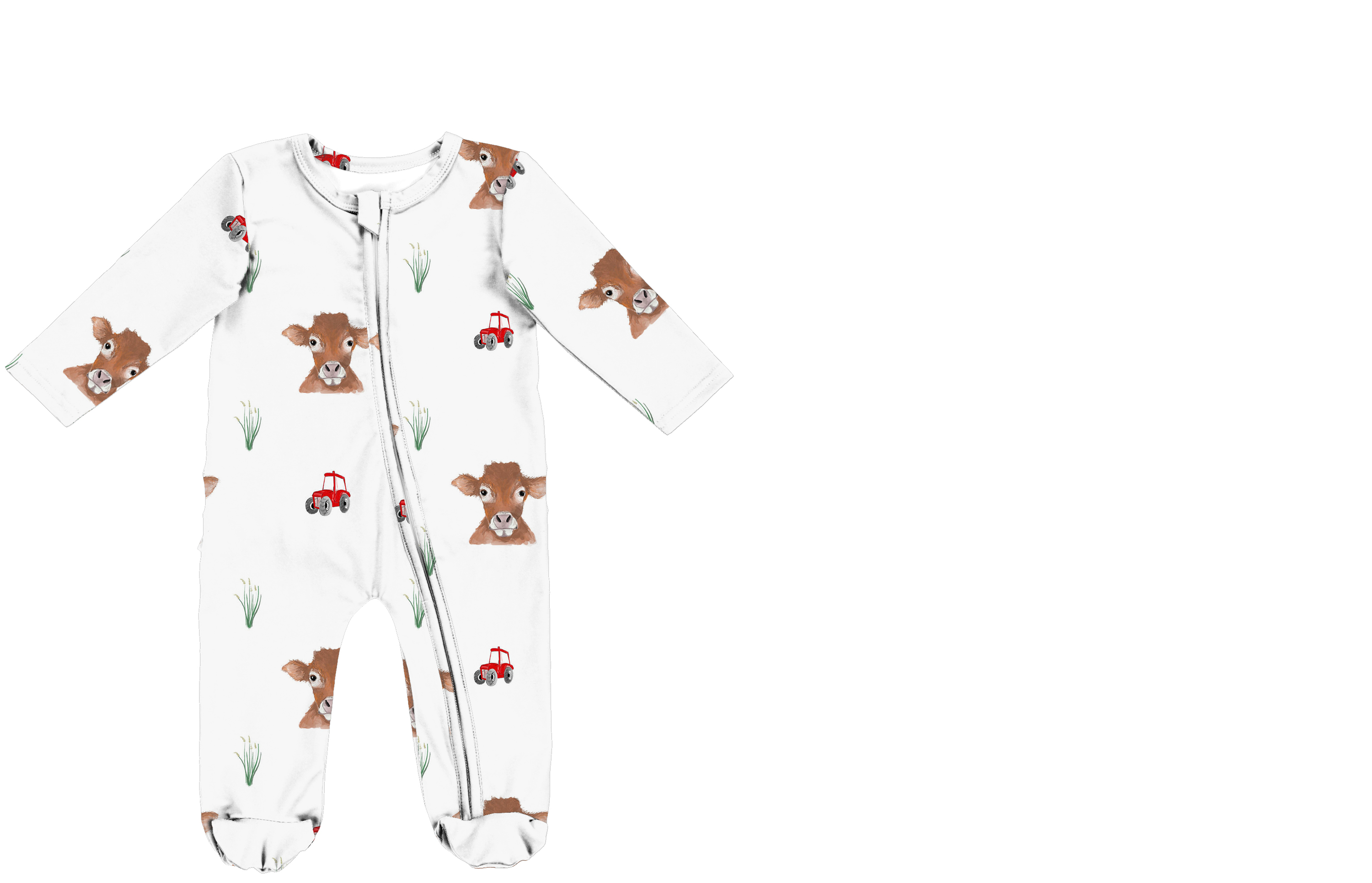 White Base Brown Cow & Red Tractor Print