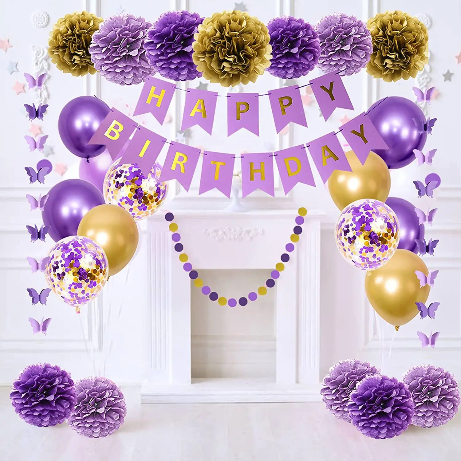 Nouveau violet papillon thème anniversaire ornement ensemble papier fleur boule guirlande écologique fête d'anniversaire décoration ensemble