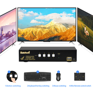 JideTech <strong>KVM</strong> <strong>Switch</strong> 4 Port Support Ultra HD with USB 2.0 Hub and Cables Support Hotkey Mouse and Wire Remote