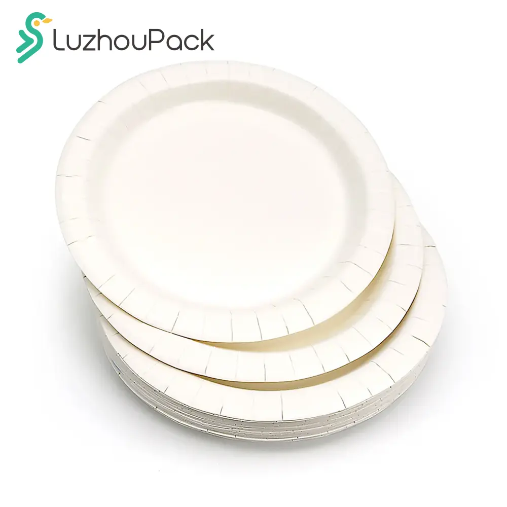 LuzhouPack Platos de papel desechables materia prima verde 100% platos de papel compostables de 9 pulgadas Paquete de 125