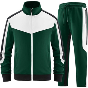 100% coton hommes 2 pièces couleur bloc survêtement ensembles manches longues pleine fermeture éclair veste et bas de jogging hommes survêtement personnaliser - Product Image 1