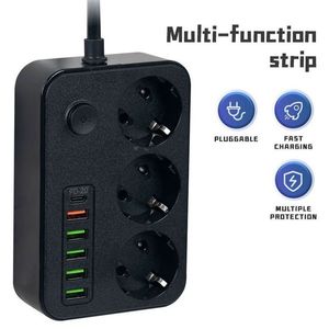 Enchufe de cargador USB inteligente multifunción duradero de alta calidad con tipo C para uso doméstico enchufe de la UE y el Reino Unido enchufe de 3 salidas enchufe de mesa - Product Image 4