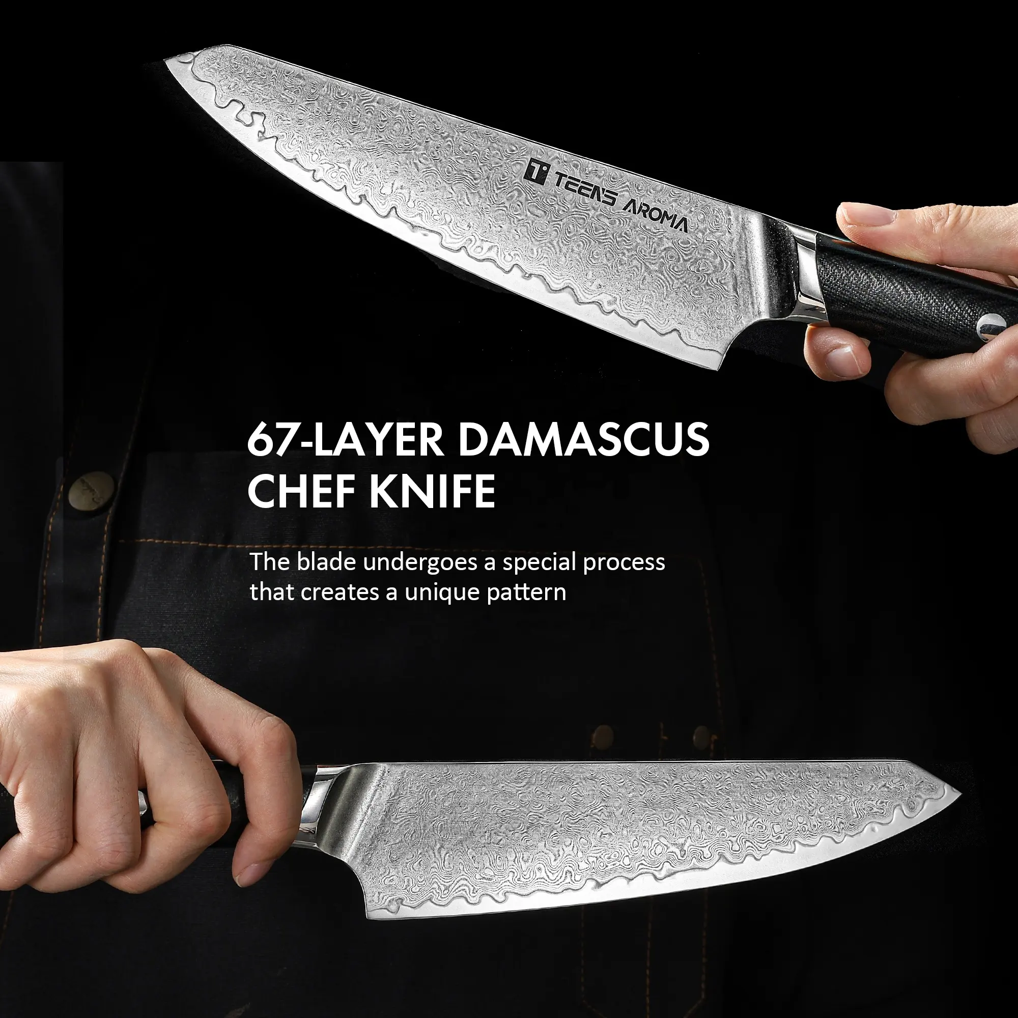 سكين طاهٍ مطبخ من الفولاذ الدمشقي من 67 طبقة مع مقبض G10 طقم سكاكين Kiritsuke مع علبة هدايا مخصصة