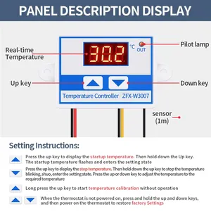 ZFX-W3007温度制御高精度12Vまたは60Vデジタルバッテリー加熱冷却温度コントローラーサーモスタット - Product Image 3