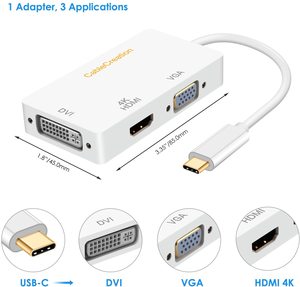 CableCreation 3 in 1 <strong>USB</strong> C to <strong>VGA</strong> <strong>HDMI</strong> DVI Adapter <strong>USB</strong> C Video Adapter &amp; Connectors - Product Image 2