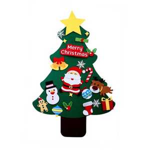 Decoración de pared navideña de árbol de Navidad de fieltro personalizado DIY con cadena de luz adecuada para niños y niños pequeños