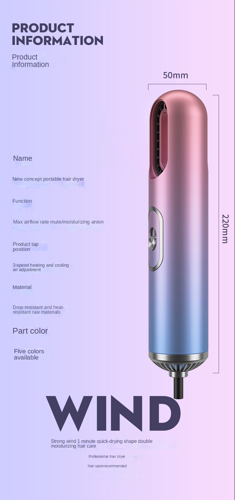 2021 Hot Selling Leafless Professional Bid Wind Quick Low Noise Dry Private Diffuser Ion Hair Processor Dryer for home salon