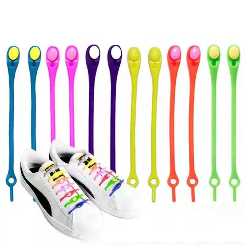 Coloré paresseux élastique Silicone sans lacets pour enfants en caoutchouc amélioré lacets de chaussures en Silicone pour baskets 12 pièces/ensemble