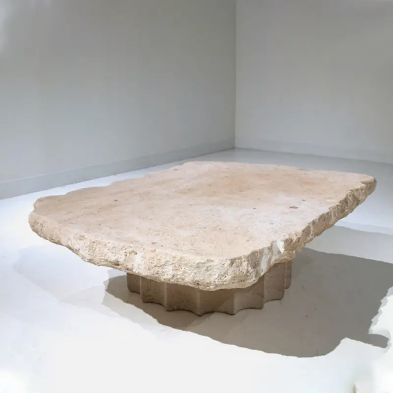 Mesa de centro ovalada de piedra caliza travertino muebles de mármol para sala de estar de alta calidad HZX a la venta