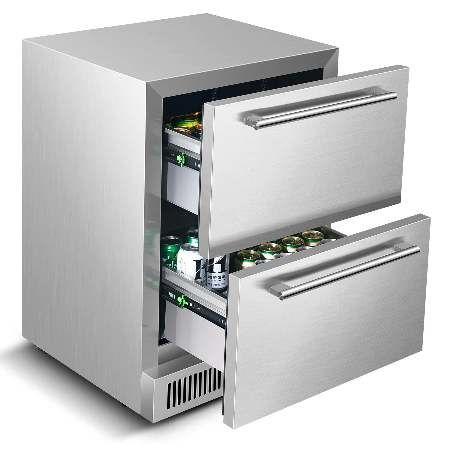Cajón para refrigerador debajo del mostrador Cajón doble de acero inoxidable independiente incorporado Refrigerador de bebidas para exteriores de 24''