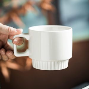 Perfect for Coffee Tea or Latte Stackable Coffee <strong>Cup</strong> <strong>Set</strong> with Stand 325ml Tea <strong>Cup</strong> <strong>Set</strong> with Spoon White Fun square <strong>Handle</strong> - Product Image 2