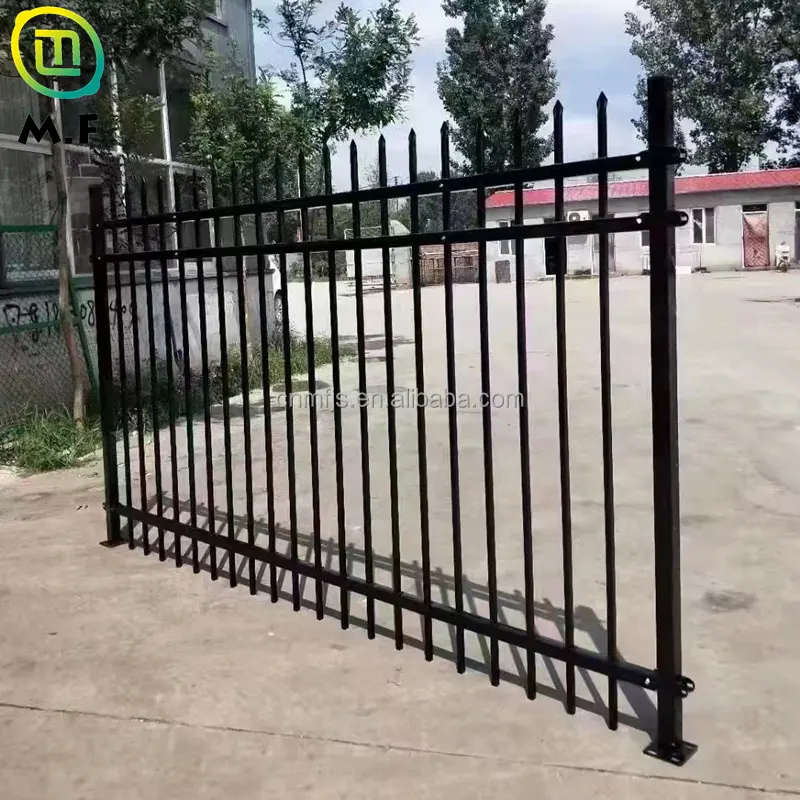 Panel de valla de seguridad galvanizado de metal de seguridad de muestra gratis, piquete de acero, panel de valla de hierro forjado de 6 pies, valla de seguridad