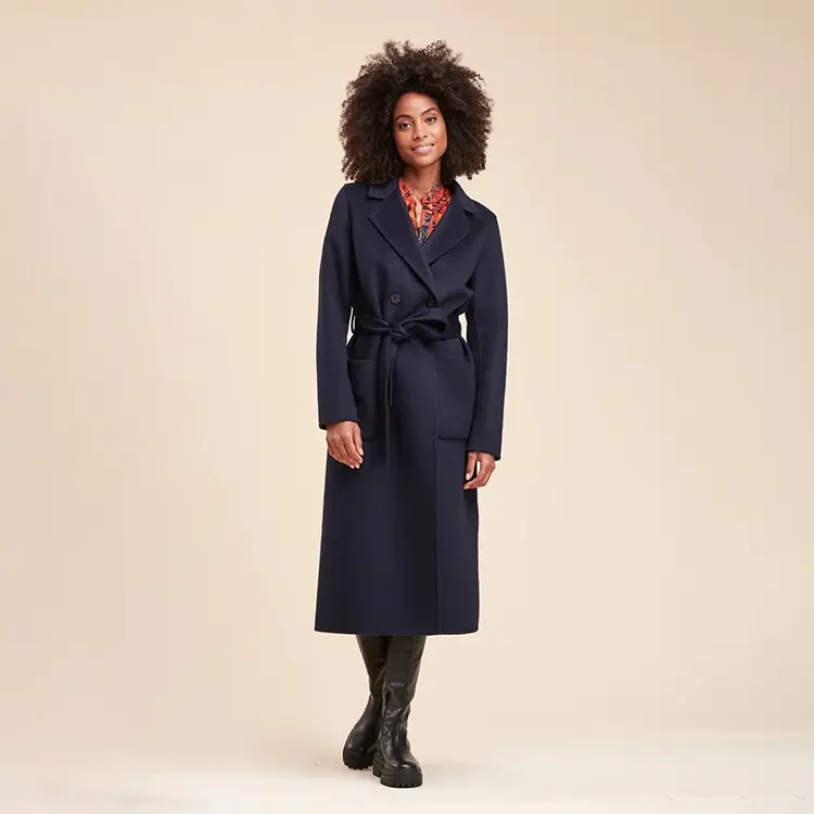 Cappotto fatto a mano doppio lato tessuto misto lana riciclata spazzolata cappotti lunghi di lusso leggeri e caldi per le donne